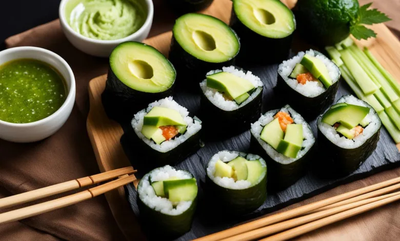 Avocado and Cucumber Sushi Rolls