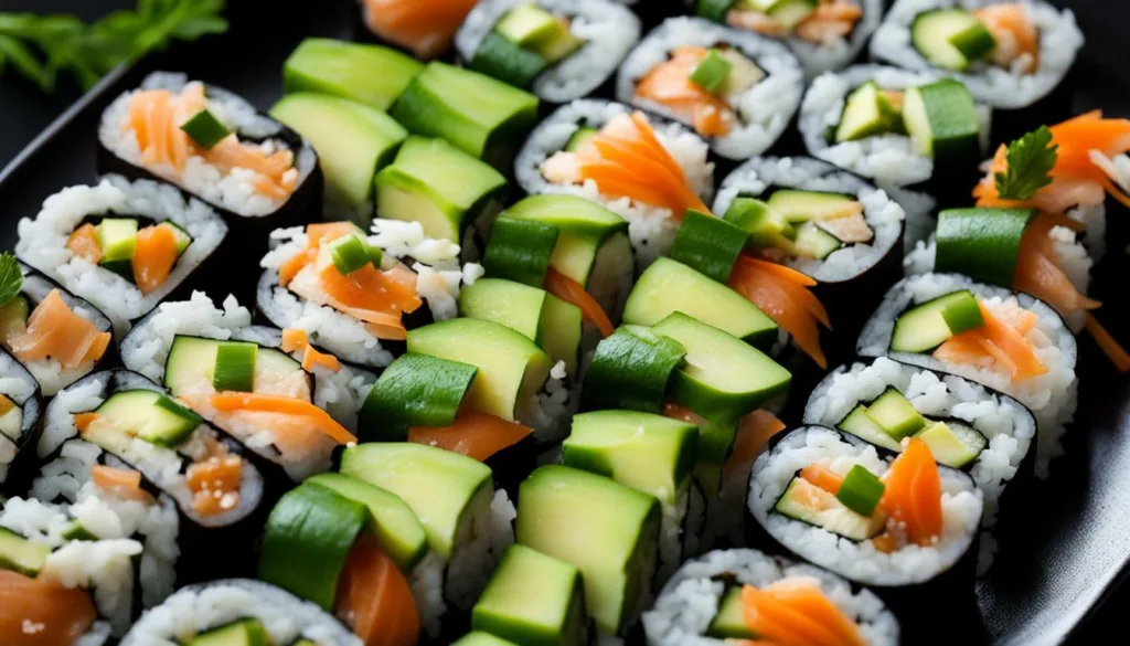 Avocado and cucumber sushi rolls